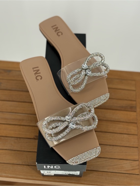 INC International Concepts Shoes - New INC International Concepts Nude Crystal-Embellished Slide Sandals size 7M
